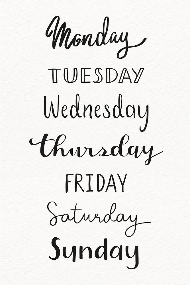 Weekdays typography collection vector
