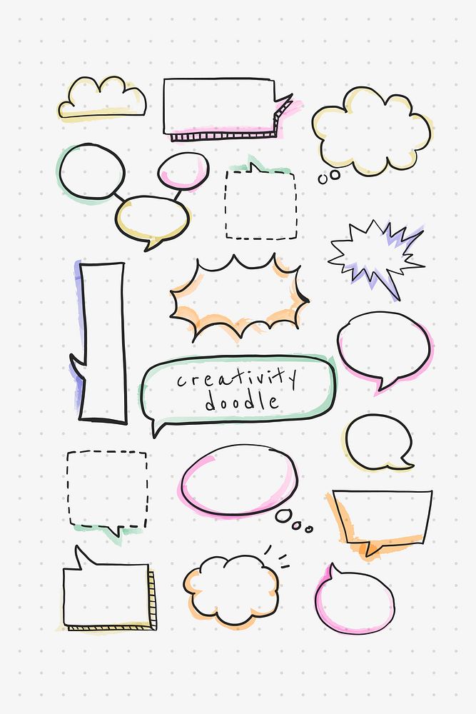 Speech bubble creativity doodle vector set