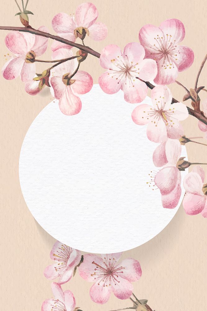 Round cherry blossom frame vector