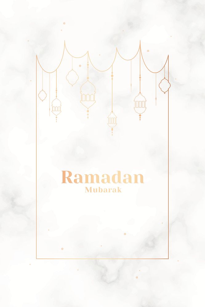 Marble Ramadan Mubarak frame psd with beautiful lanterns