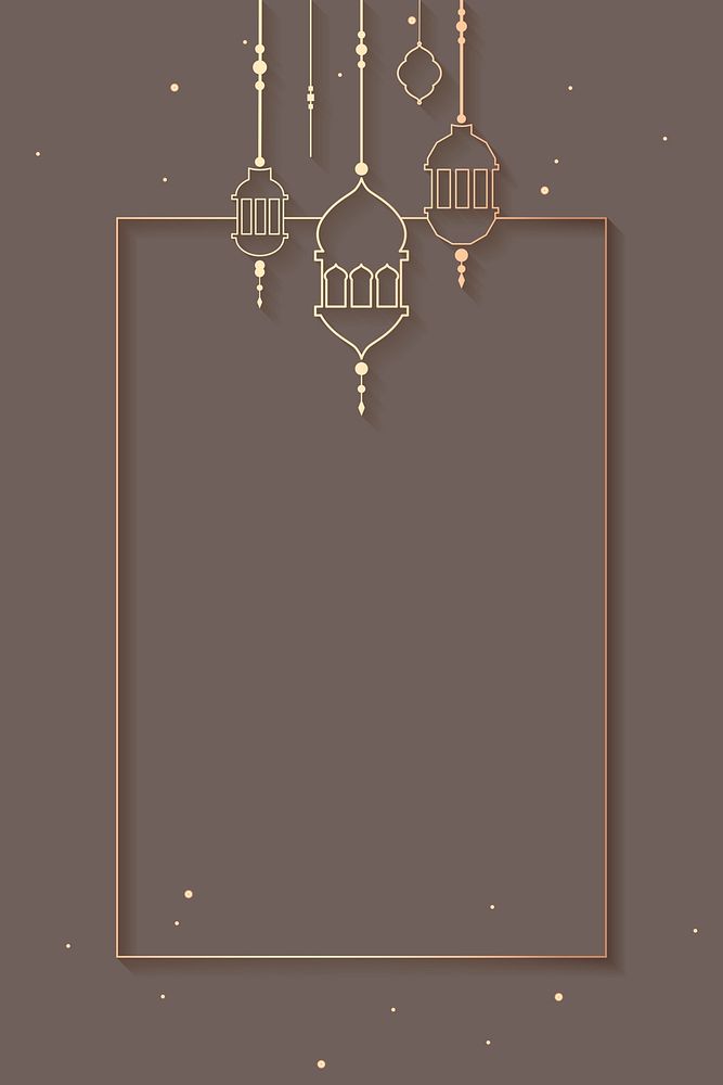 Gray Islamic rectangle frame with beautiful Ramadan lights