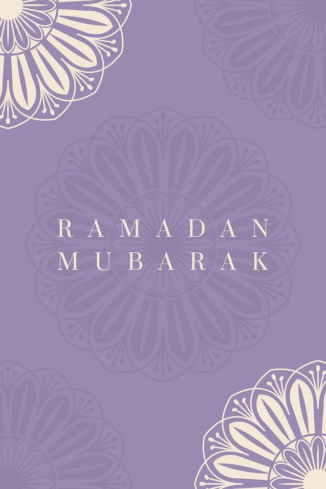 Purple Islamic floral background psd with Ramadan Mubarak text