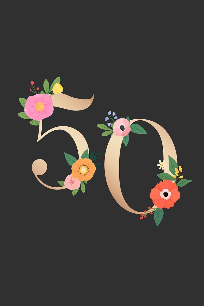 Watercolor floral number 50 vector