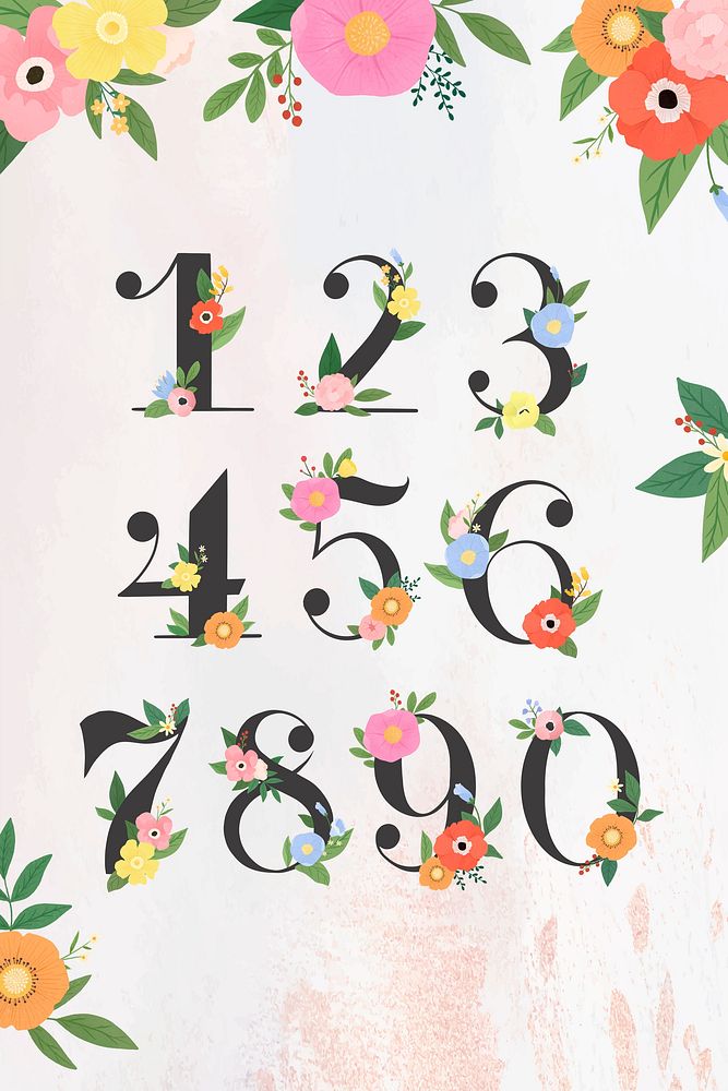 Floral number 0-9 vector set