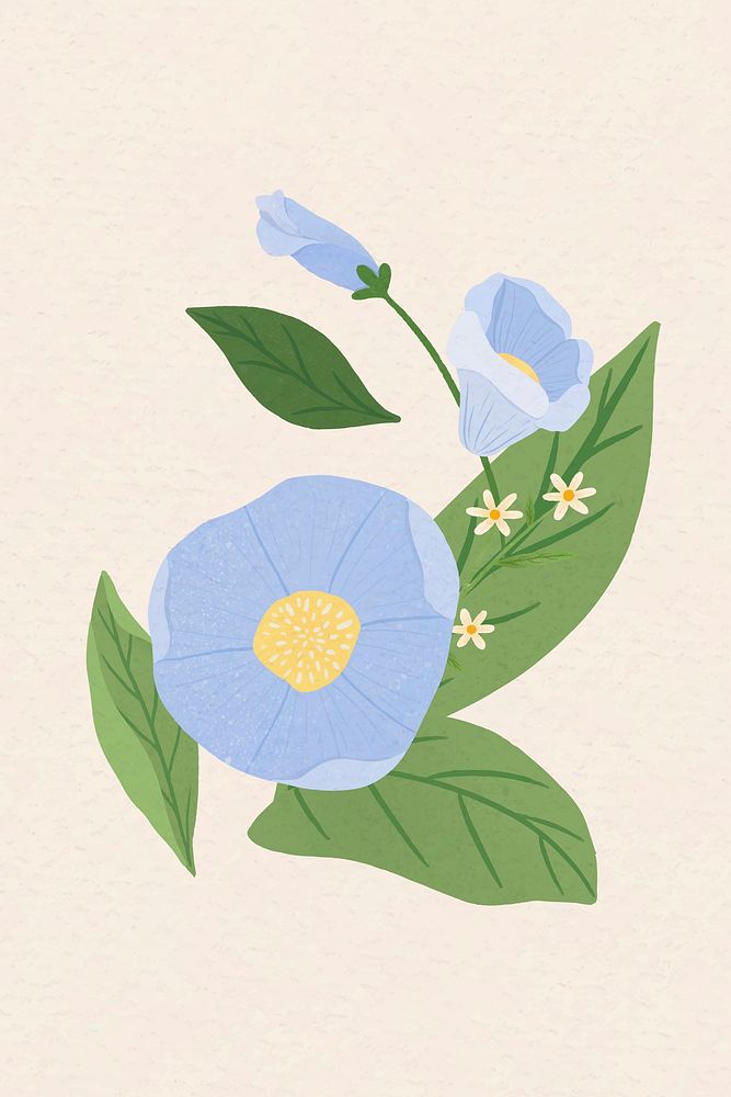 Handdrawn blue petunia on beige background vector