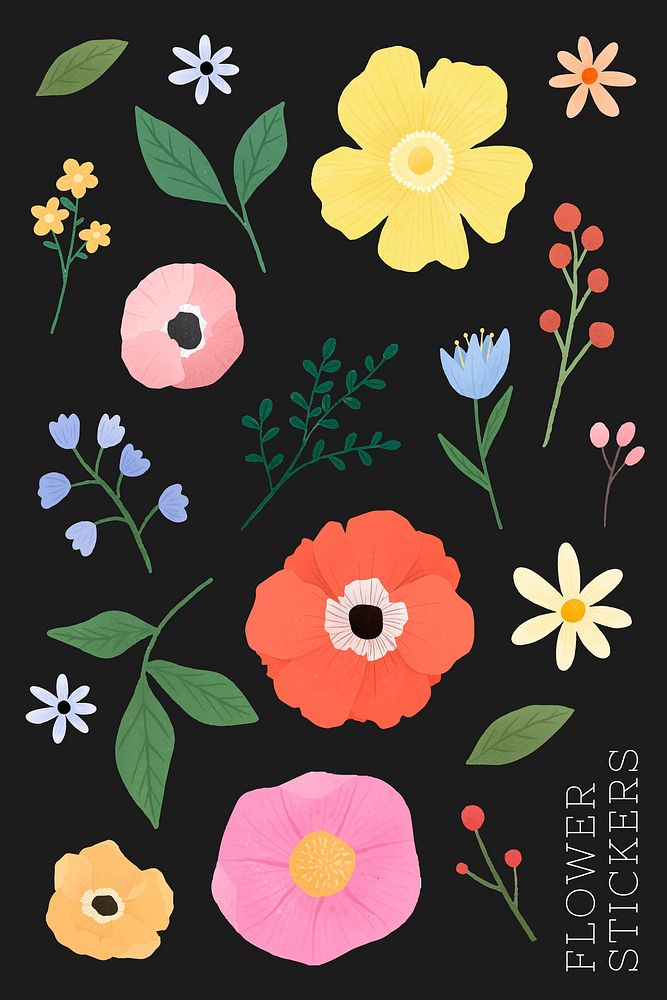 Flower and leaf stickers set vector