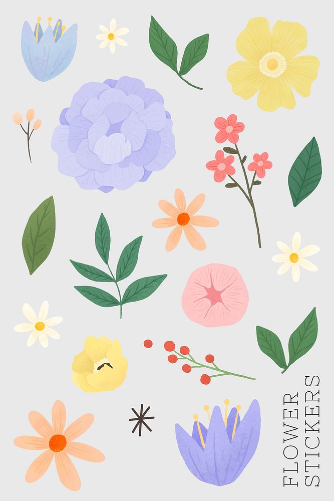 Flower and leaf stickers set vector