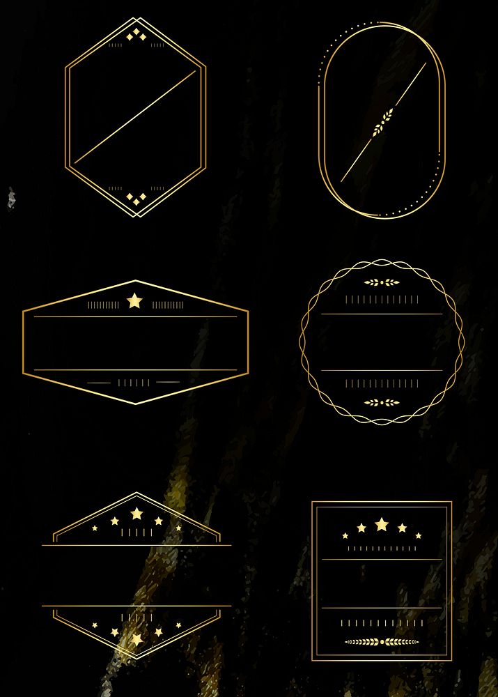 Gold badges on black background vector collection