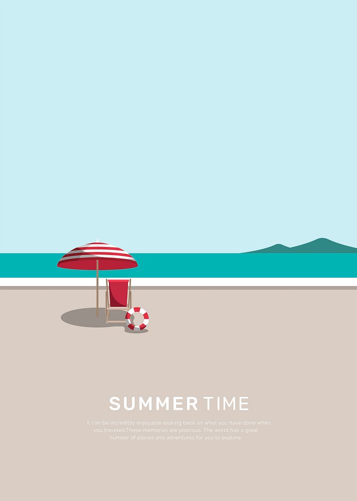 Summer time with umbrella and chair by the beach vector