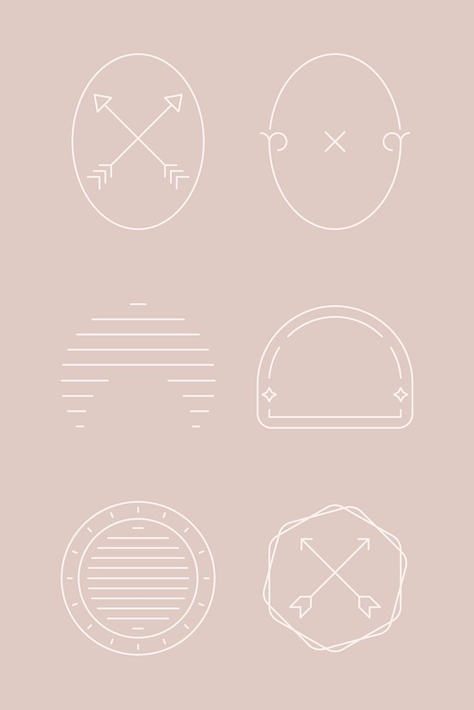 Beige badge vectors collection on a nude pink background