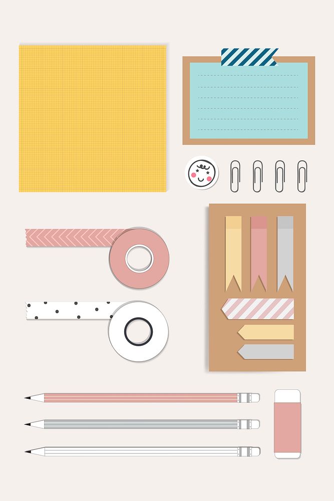 Colorful stationery planner set vector