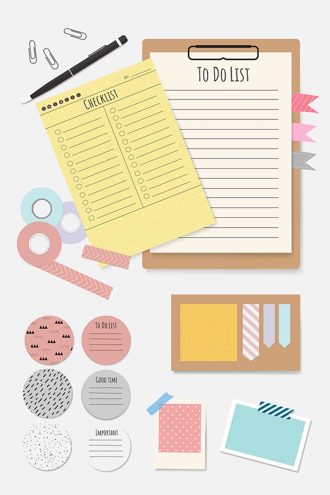 Colorful stationery planner set vector