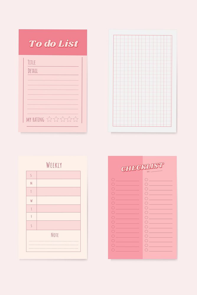 Pink stationery planner set vector