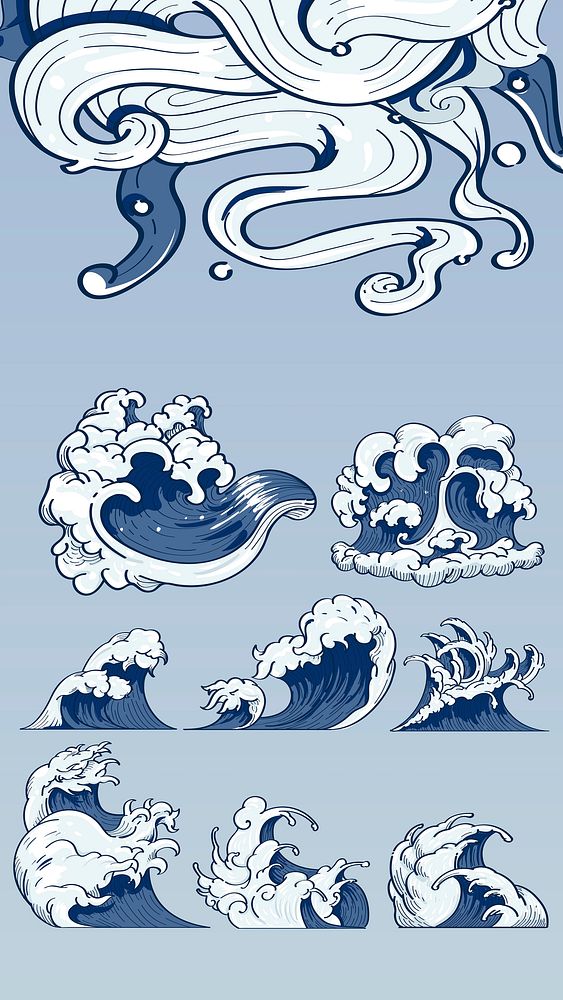 Blue Japanese wave background collection vectors