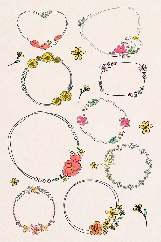 Hand drawn flower wreath vector set