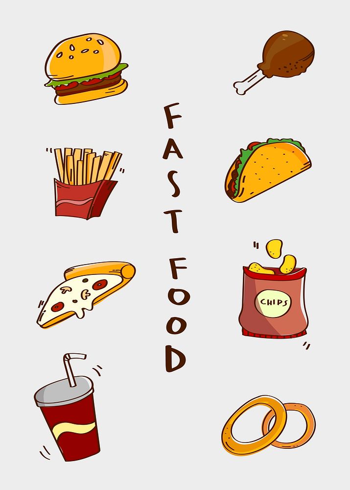 Hand drawn fast food vector set