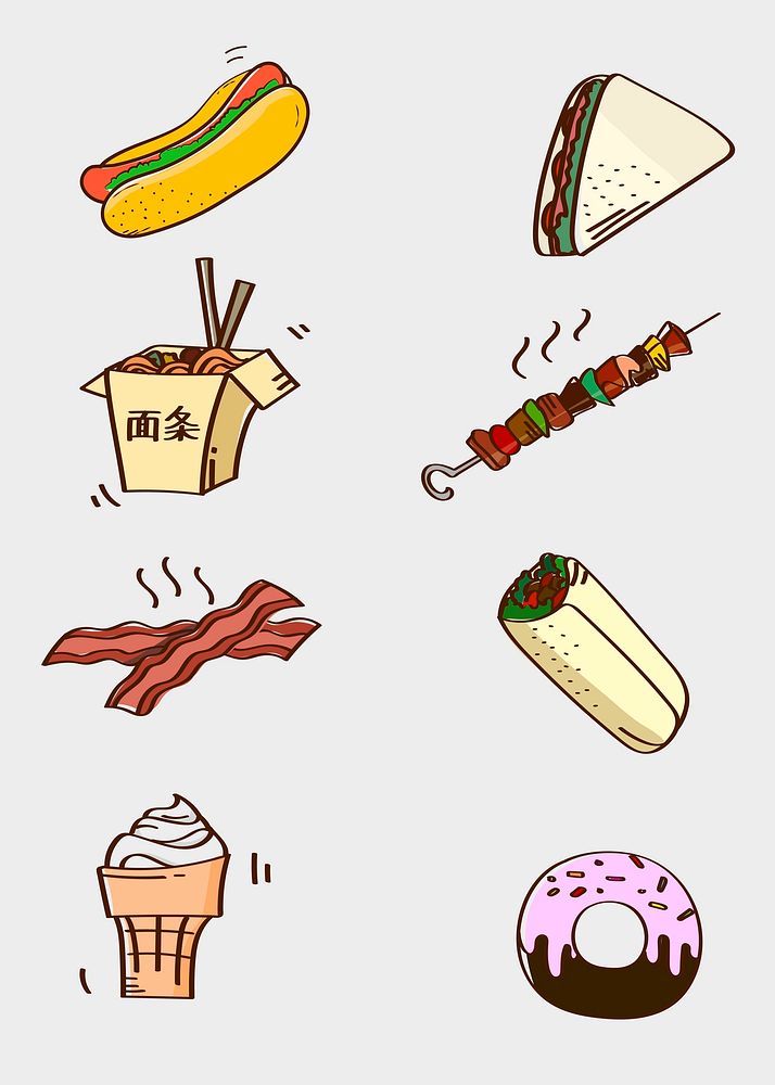 Hand drawn fast food vector set