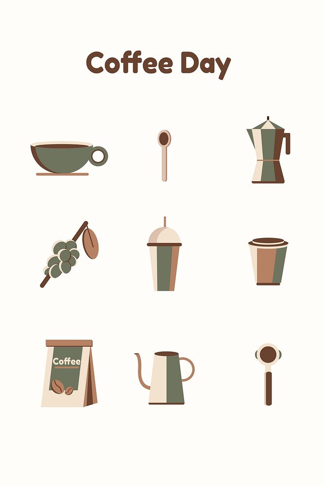 Colorful coffee utensil collection vector