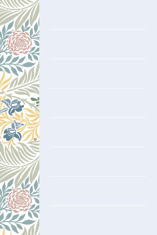 Blue William Morris Pattern notepaper template vector