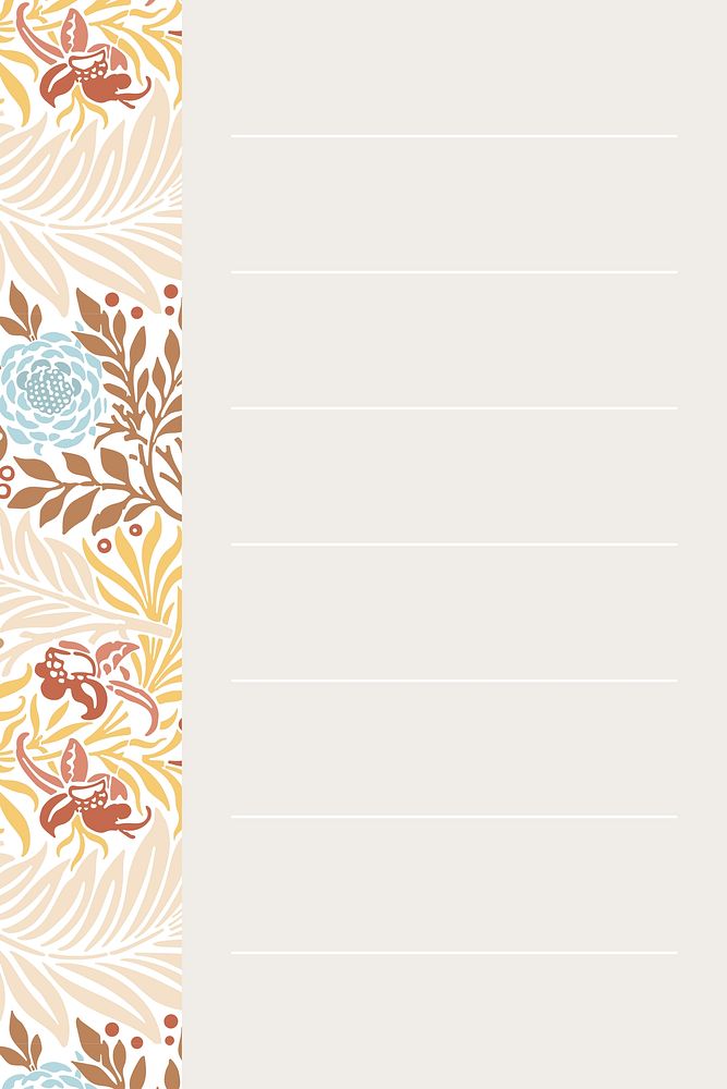 Beige William Morris Pattern notepaper template vector