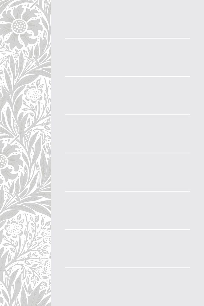 Gray William Morris Pattern notepaper template vector