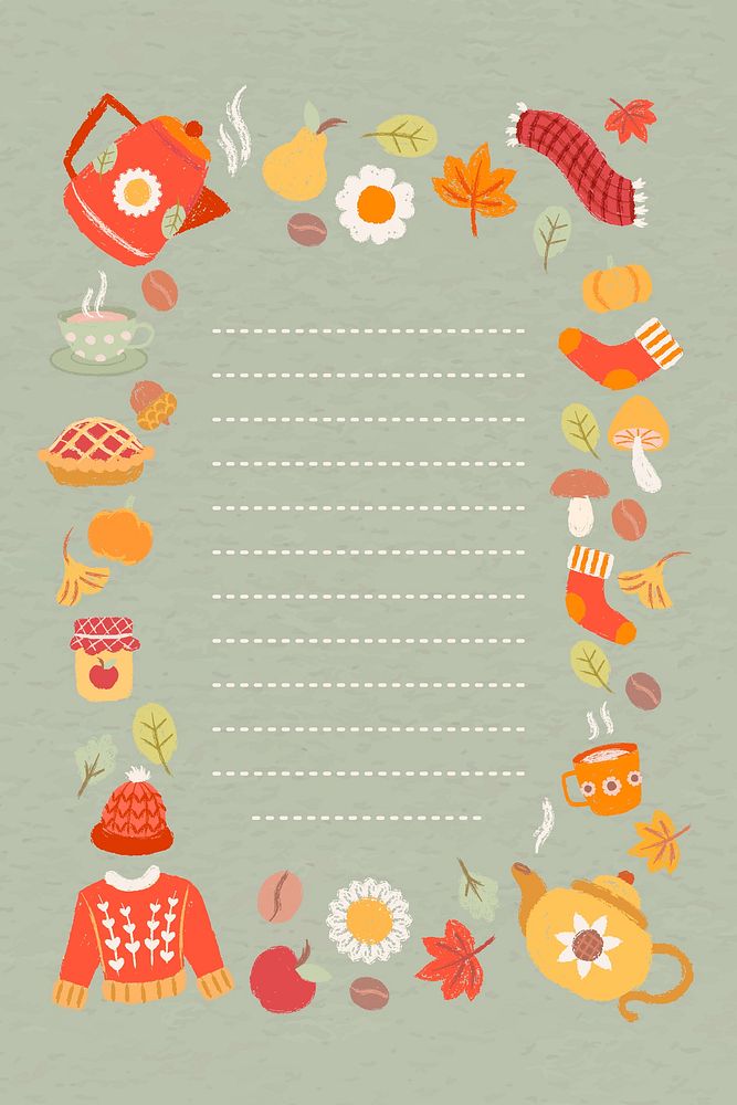 Autumn themed lined paper template vector