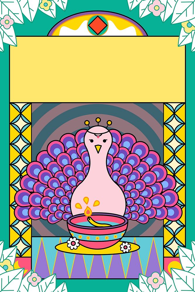 Deepavali, the festival of lights greeting card with peacock vector