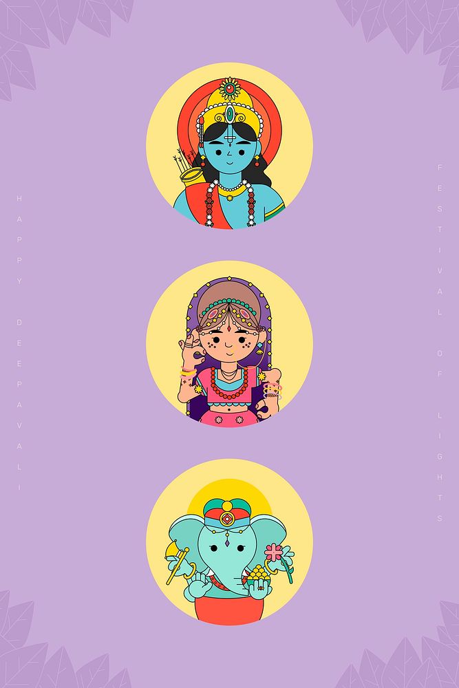 Hindu deities Diwali festival background vector