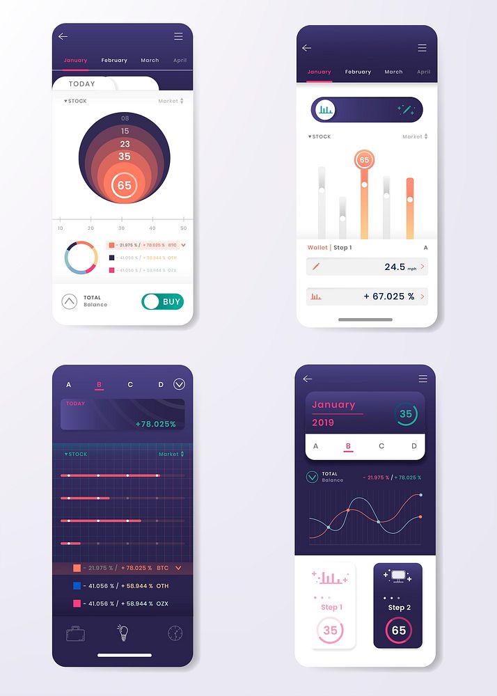 Dark purple stock trading infographic template design vector