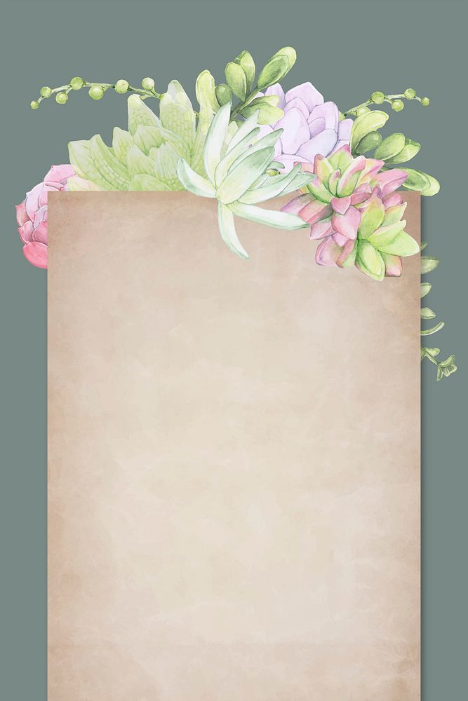 Hand drawn succulent themed parchment template vector
