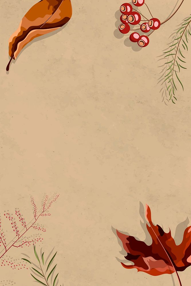Autumn leaves brown background template vector