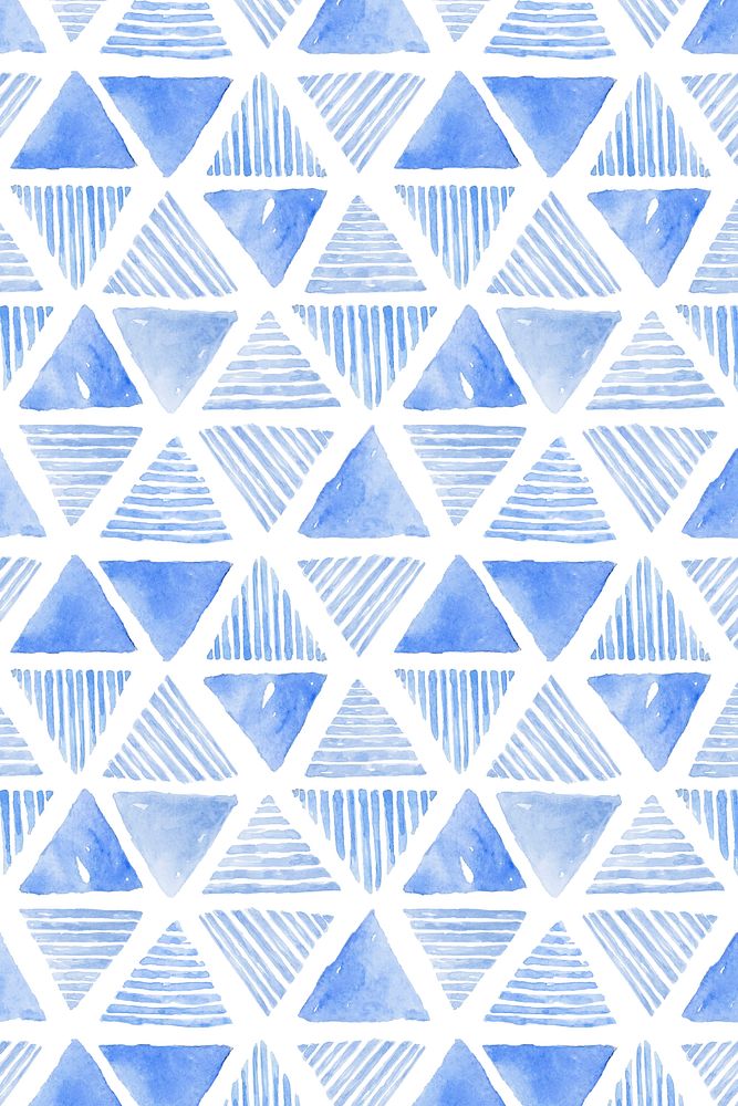 Indigo blue watercolor triangle patterned seamless background vector