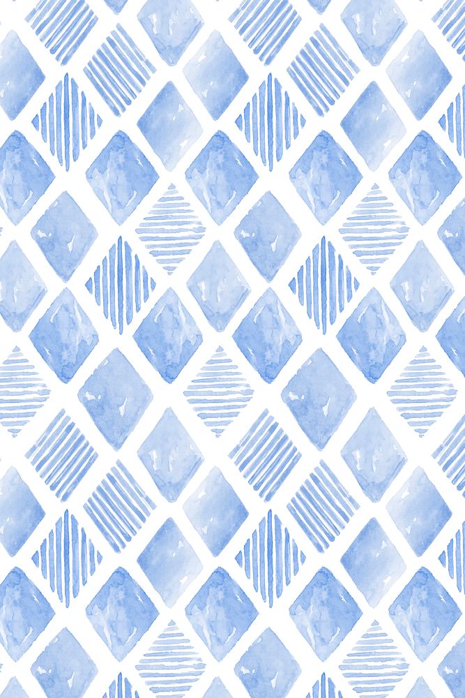 Indigo blue watercolor rhombus seamless patterned background vector