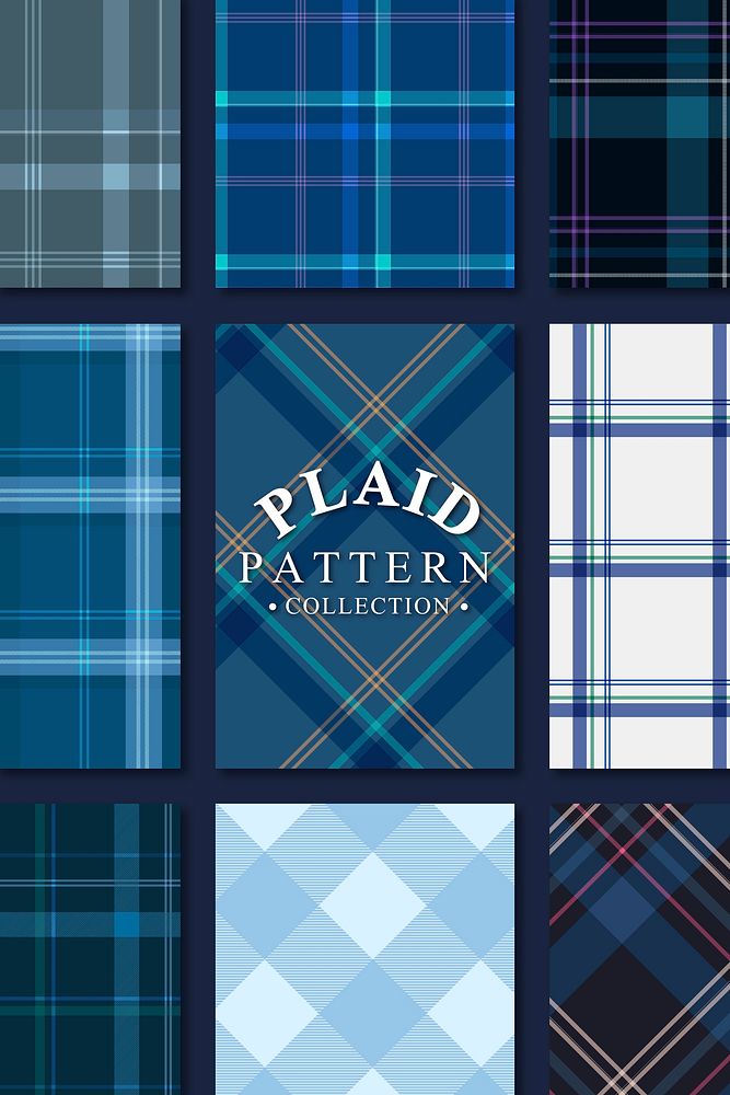 Blue plaid seamless patterned background vector set