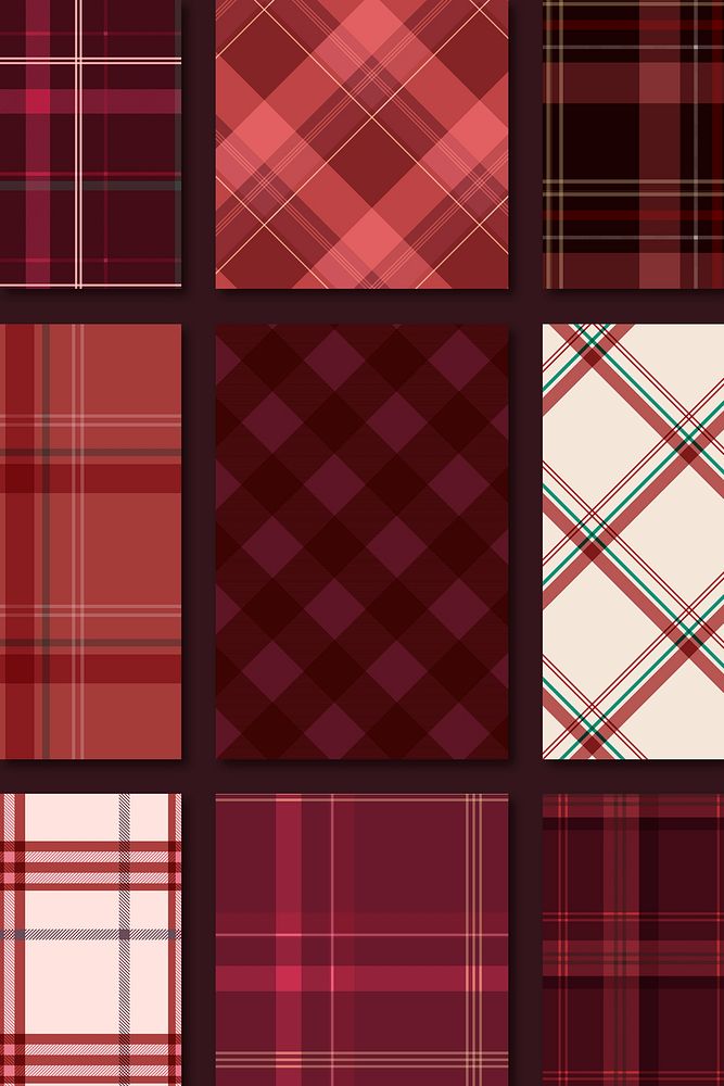 Red plaid seamless patterned background vector set