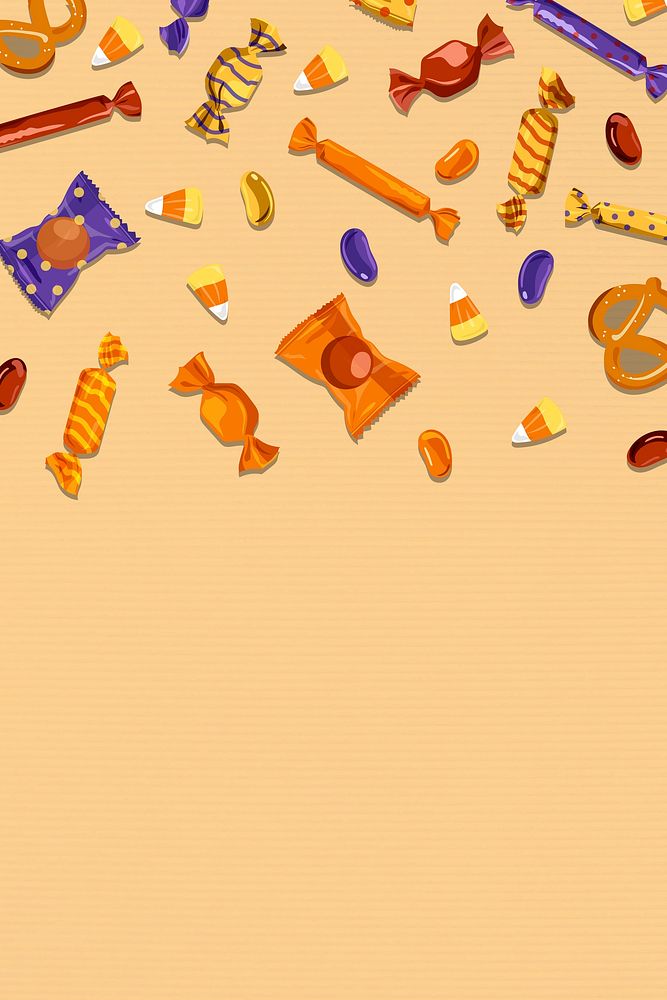 Halloween candy pattern pastel orange background template vector