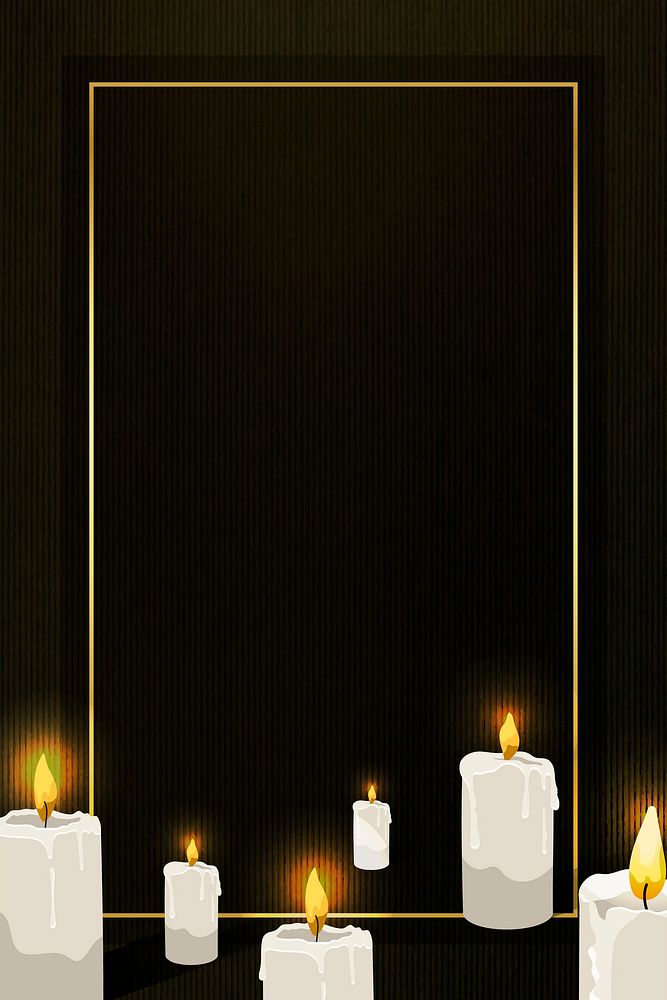 Gold frame on lit candles pattern black background vector