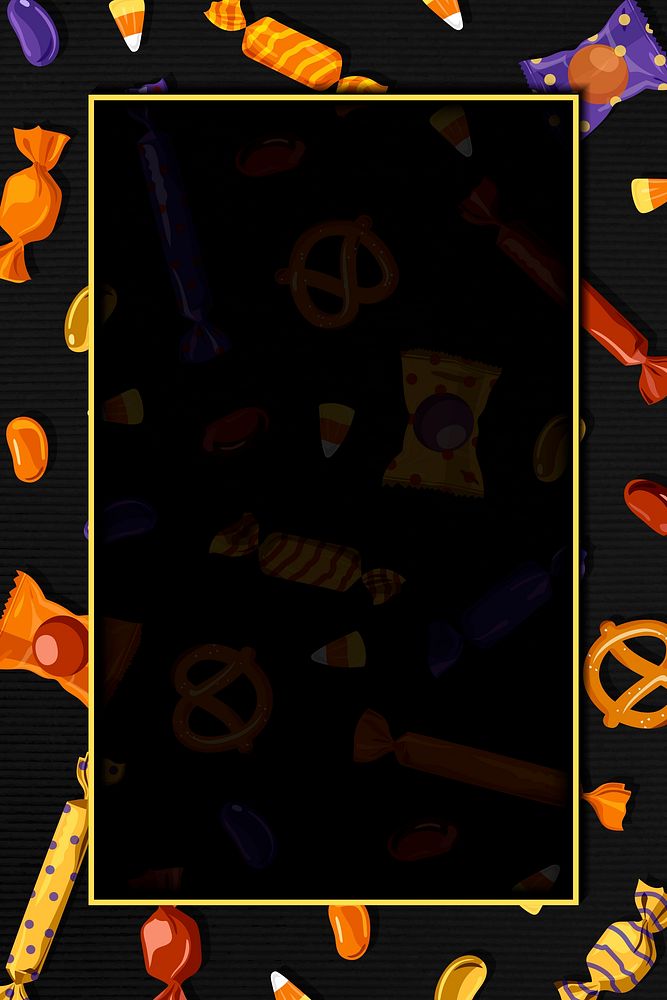 Gold frame on candy pattern black background vector