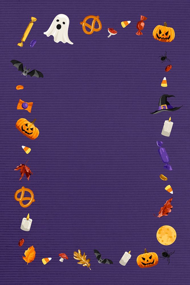 Halloween elements frame on purple background vector