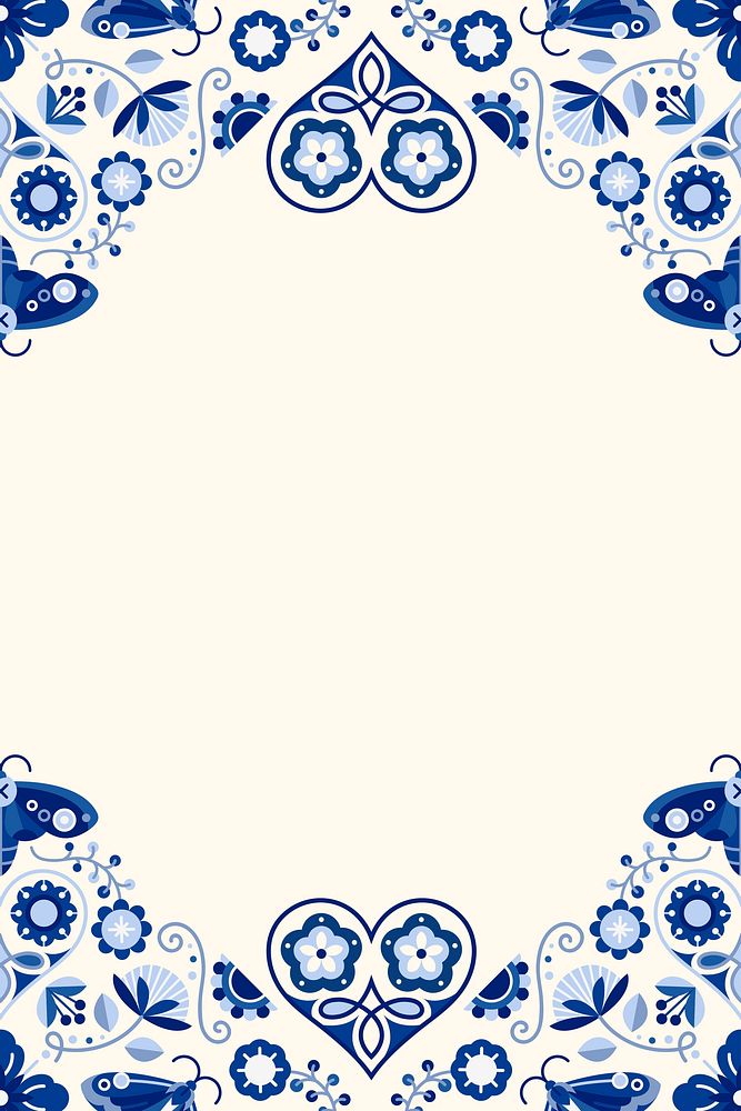 Blue folk art design element frame vector