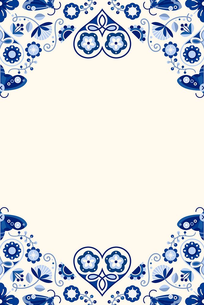 Blue folk art design element frame vector