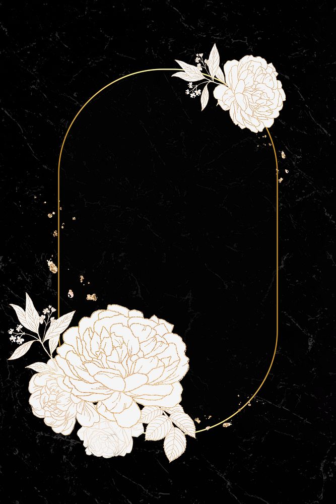 Oval floral golden frame vector