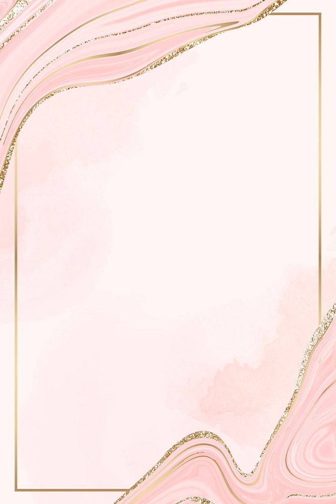 Rectangle gold frame on a pink fluid patterned background vector