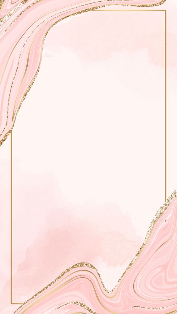 Gold frame on a pink fluid patterned  mobile phone wallpaper vector
