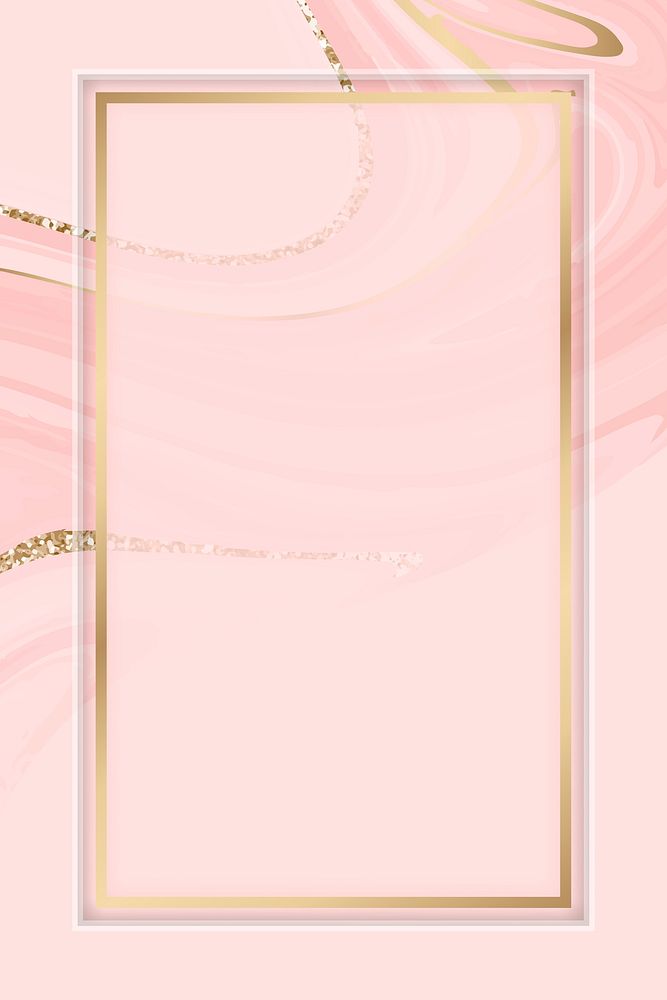 Rectangle gold frame on a pink fluid patterned background vector
