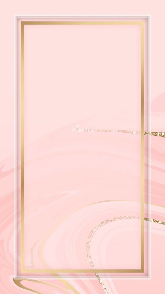 Gold frame on a pink fluid patterned mobile phone wallpaper vector