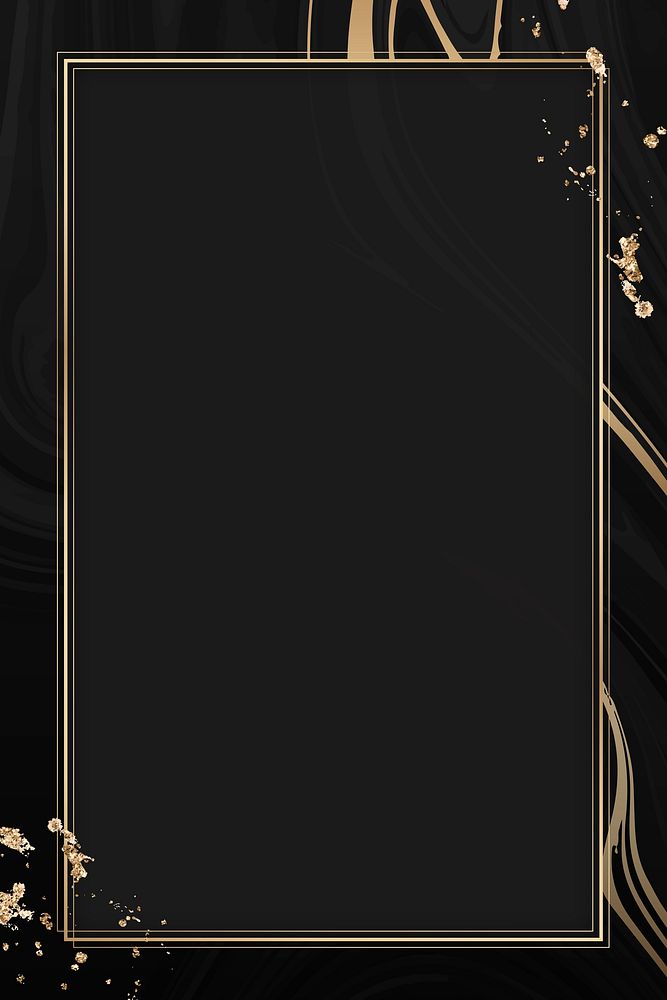 Rectangle gold frame on a black fluid patterned background vector