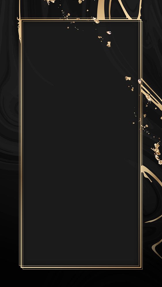 Gold frame on a black fluid patterned mobile phone wallpaper