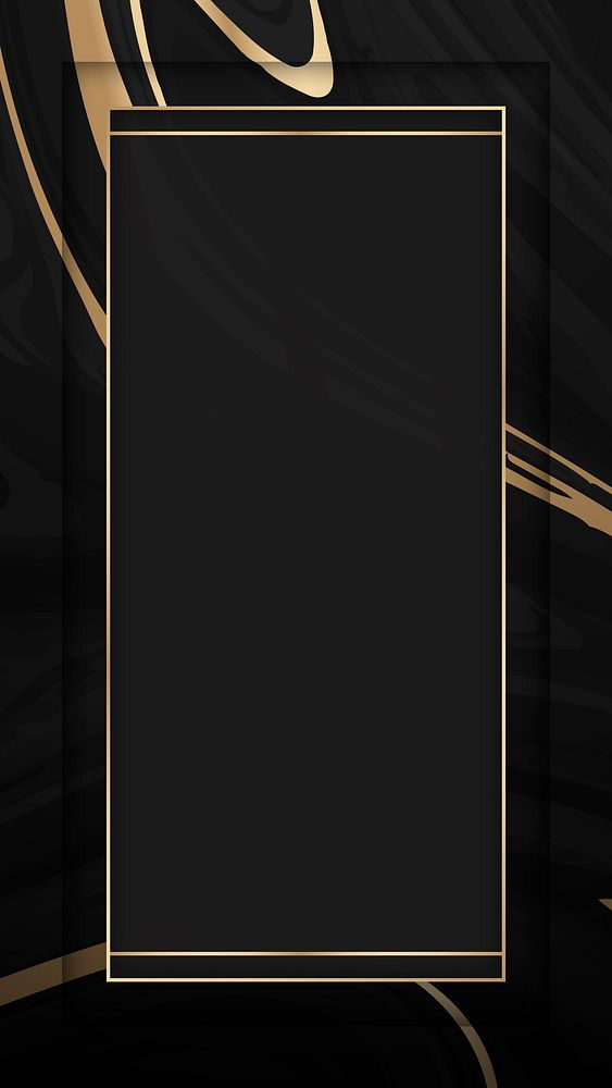 Gold frame on black fluid patterned mobile phone wallpaper vector