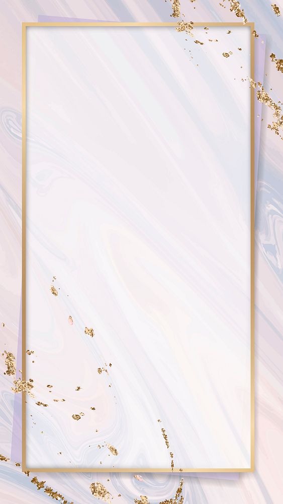 Rectangle gold frame on pink fluid patterned mobile phone wallpaper vector